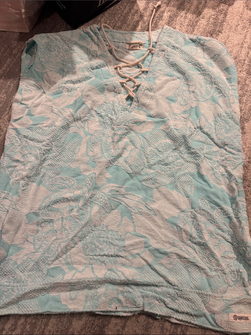 Light Aqua Lace-Up Floral Textured Women's Tunic